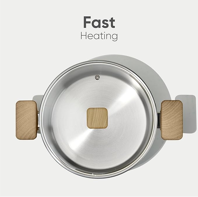 Stainless Steel Stock Pot - 5.5 Quart Heavy Duty Induction Cooking Pot with Visible Lid for Pasta, Soup, Spaghetti, Bottom Big Stockpot, Deep Cookware for Canning, Boiling, Simmer